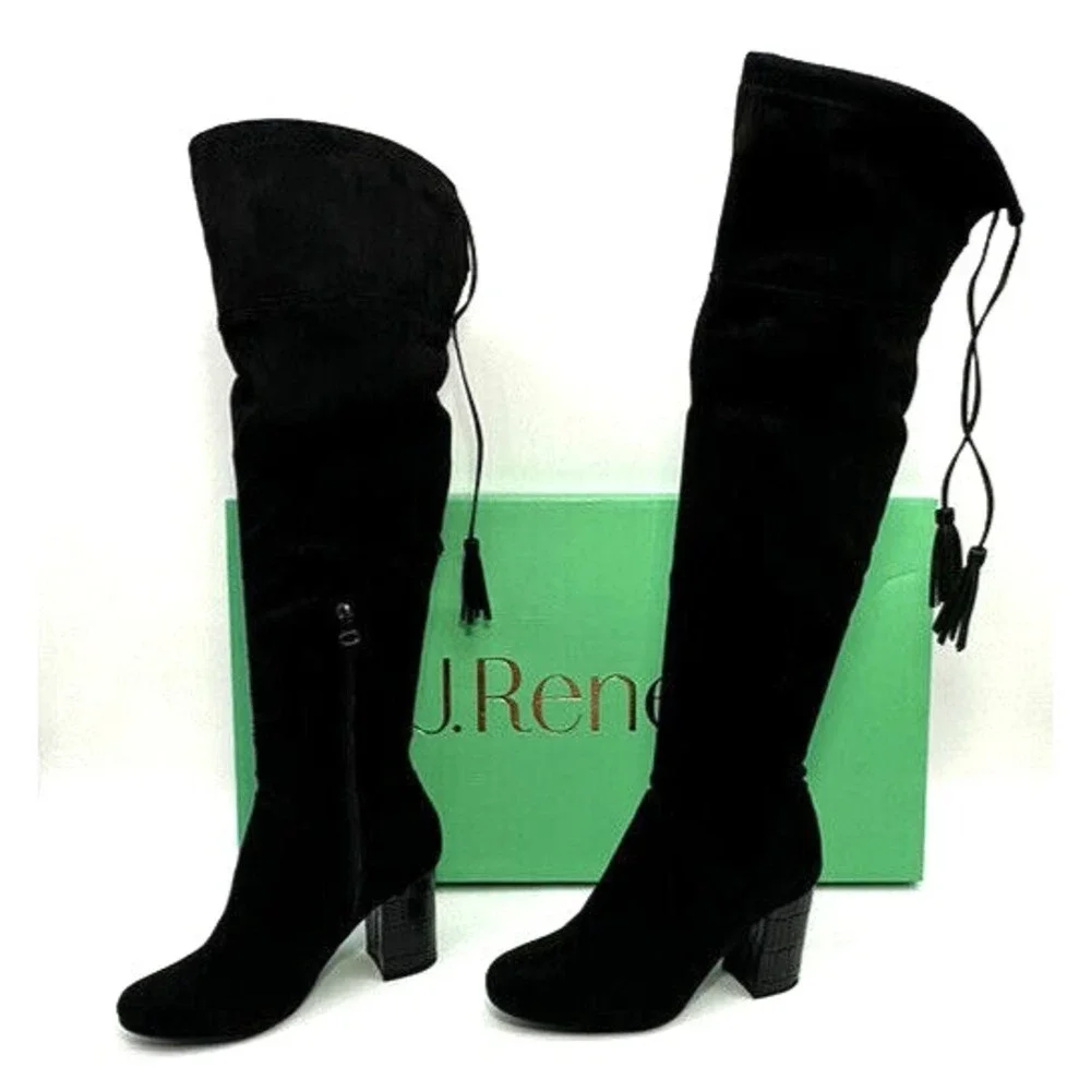 J. Renee Calcari Womens Size 9 W Suede Croc Print Heel Over The Knee Boots